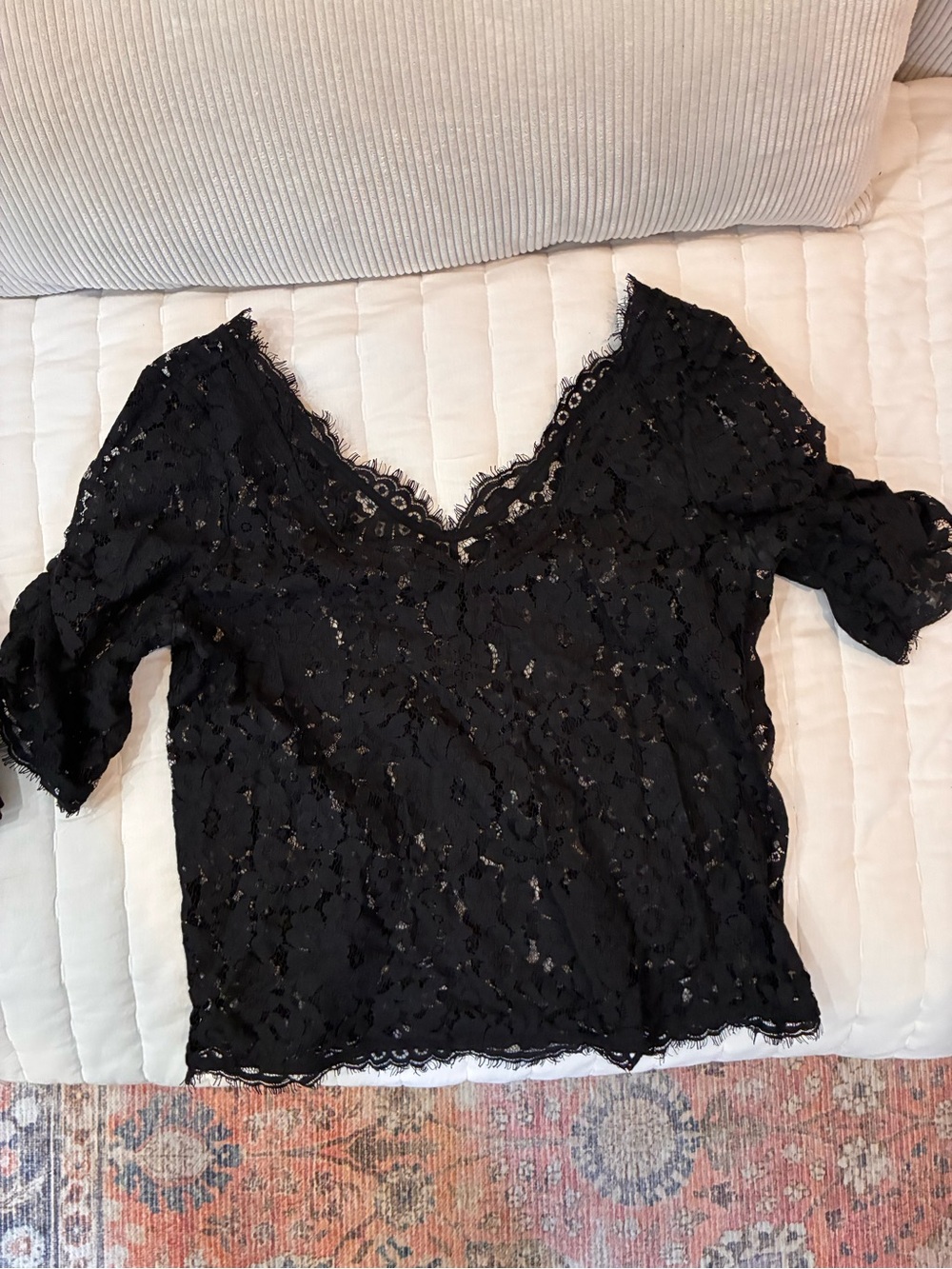 Black Lace V-Neck Women's Top